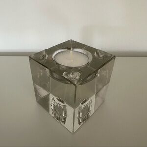 Anthropologie Solid Crystal Glass Reversible Cube Candle Holder 3" h